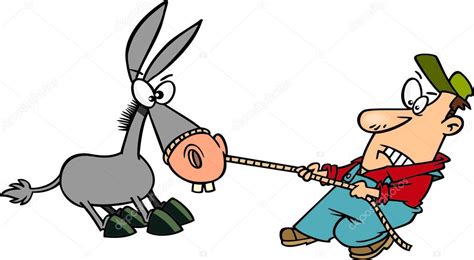 Cartoon Man Pulling a Stubborn Mule — Stock Vector © ronleishman #14001185