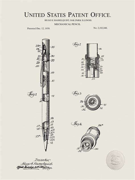 Mechanical Pencil | 1939 Patent | Vintage Office Art