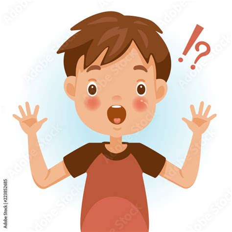 Surprised children. Boy mark shocked, question mark and exclamation ...