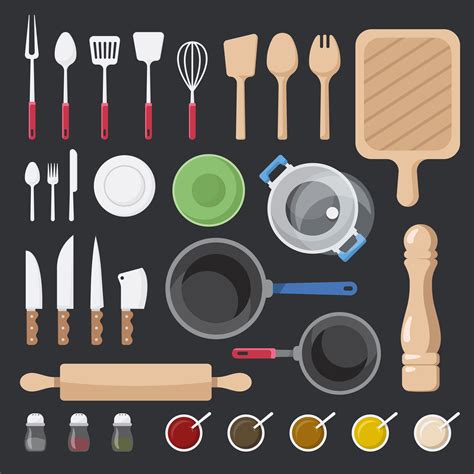 Kitchen utensils and ingredients vector set - Download Free Vectors ...