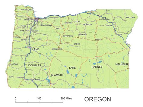 Oregon State vector road map. | Printable vector maps