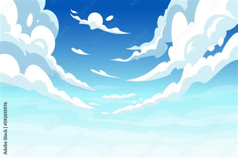 Blue sky, heaven anime curve clouds. Nature sea sun landscape, gradient ...