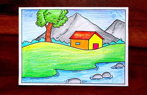 Scenery Drawing | Simple Landscape Scenery | Easy Scenery Drawing for ...