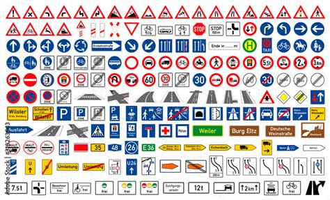 Collection of road signs in Germany. One hundred and ninety-five highly ...