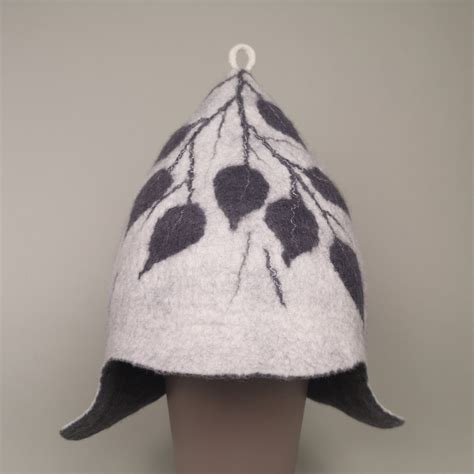 Woolen Sauna Hat, Felt Hat Leaf, Gray and White Colors Hat, Sauna ...