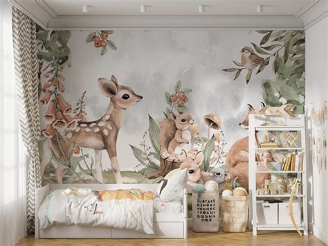 Watercolor Wildlife Animals Wall Mural