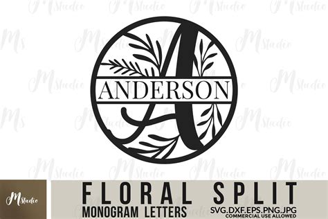 Floral Split Monogram By MStudio | TheHungryJPEG