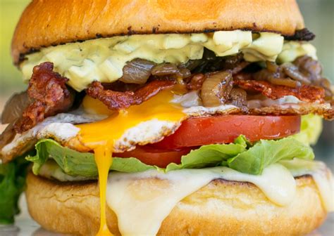 Egg Bacon Cheese Burger - Beer onions, cheese, American Mustard-Mayo