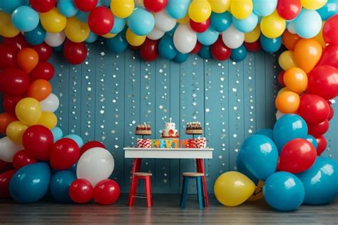 Premium Photo | Kids birthday party decorations in primary colors