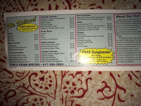 Tom's Asian Bistro Menu, Menu for Tom's Asian Bistro, Hurst, Hurst ...