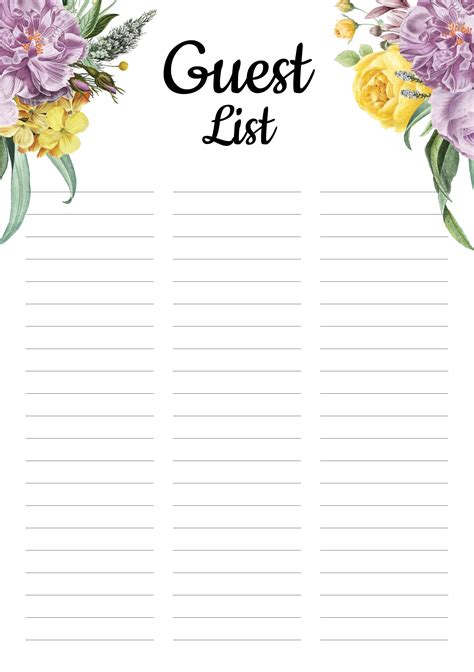 Free Printable Printable Wedding Guest List Template - Printable Templates