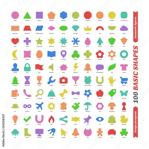 Large color vector set basic shapes. Kids flat geometric figures school ...