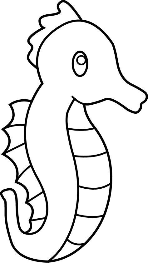 Cute Seahorse Line Art - Free Clip Art