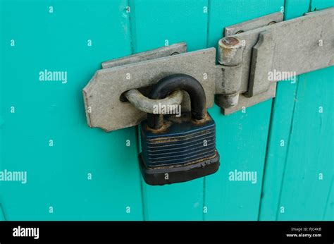 Closeup detail of padlock and hasp Stock Photo - Alamy