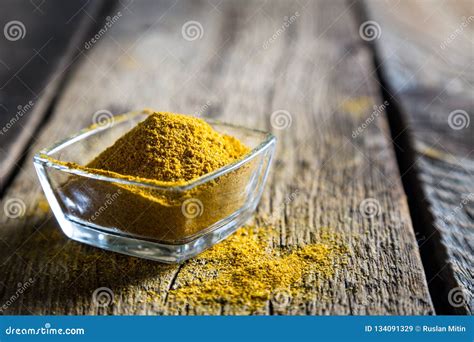 Indian Curry Seasoning on Wooden Table Stock Image - Image of powder ...