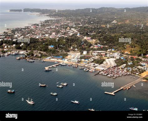 Aerial view of port area of Sorong, Papua province, Indonesia. No PR ...