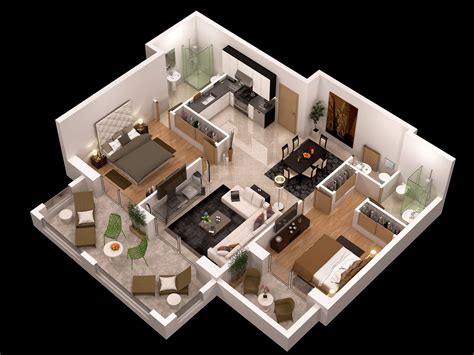 Two Bedroom Apartment Floor Plan 3D Model