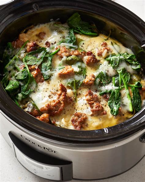 Recipe: Slow Cooker Sausage and Spinach Breakfast Casserole | Kitchn