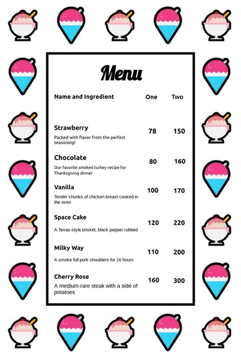 Snow Cone Menu Template