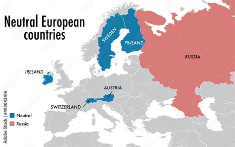 Map with neutral European countries not participating in any military ...