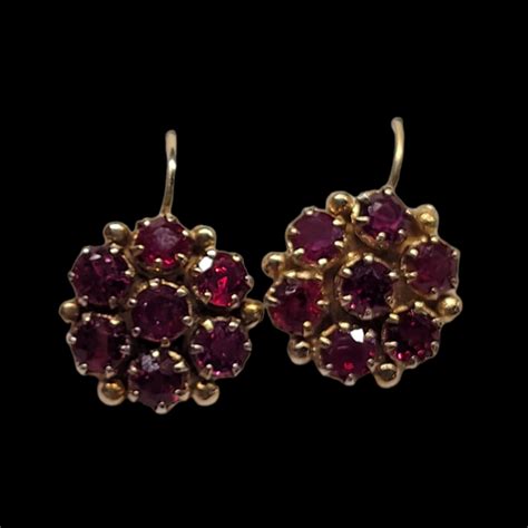 Pair of antique Ruby cluster earrings | DB Gems