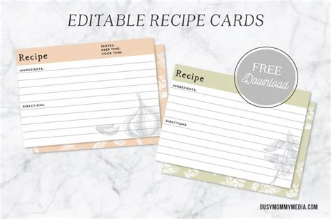 Editable Recipe Cards