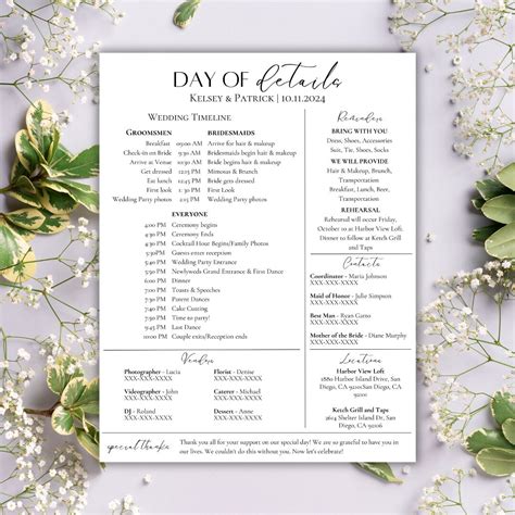 Wedding Day Timeline Template, Wedding Party Details, Editable Wedding ...