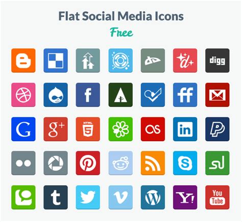 Free Flat Social Media Icons (PNG & PSD) - Designmodo