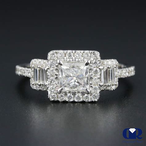 2.08 Carat Princess Cut Diamond Halo Engagement Ring In 14K White Gold ...