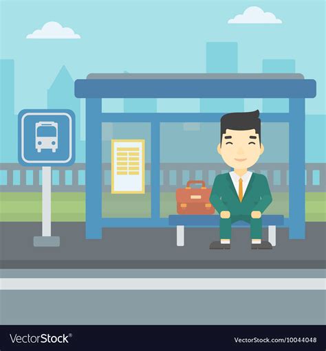 Man waiting for bus at the stop Royalty Free Vector Image