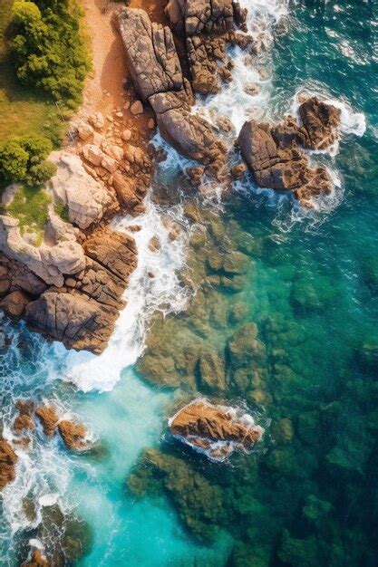 Premium AI Image | Aerial view of a rocky beach with a body of water ...