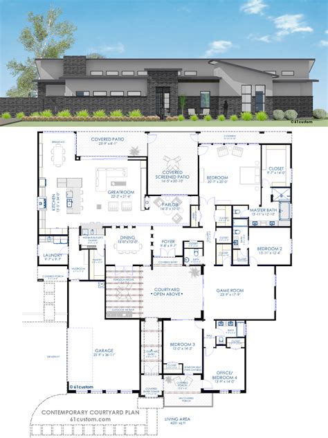 Contemporary Courtyard House Plan | 61custom | Modern House Plans