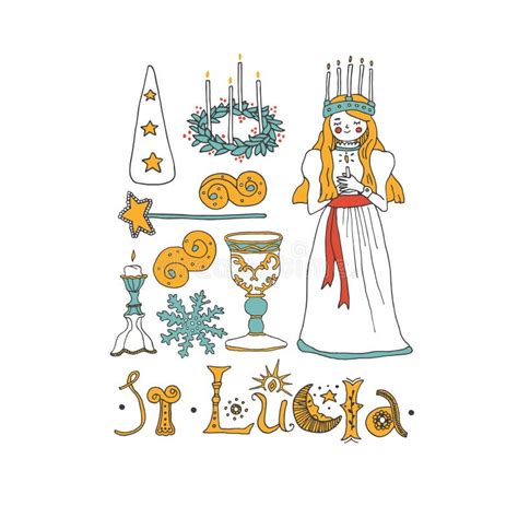 St. Lucia Day. a Girl in a White Dress and a Wreath of Candles Holding ...