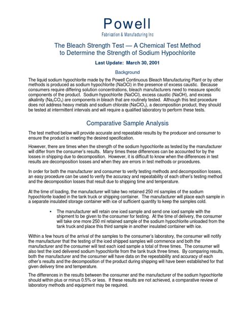NaOCl Test Procedure | PDF | Titration | Chemistry