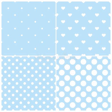 Blue Tile Vector Pattern Set With White Polka Dots And Hearts On Pastel ...