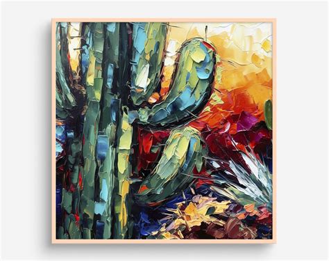 Cactus Oil Painting Desert Wall Art Cacti Artwork Botanical Print - Etsy