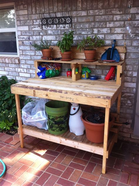 Potting Bench Made Out Of Old Pallets Kind Of Rustic And By No Means