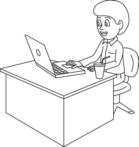 Technology Black and White Outline Clipart - working-on-laptop-at ...