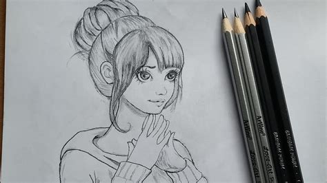 Cartoon girl pencil sketch || How to draw Anime girl drawing || hair ...