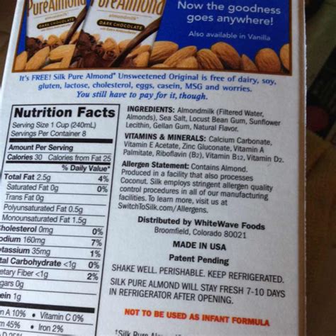 Silk Almond Milk Nutrition Facts Unsweetened - Nutrition Ftempo