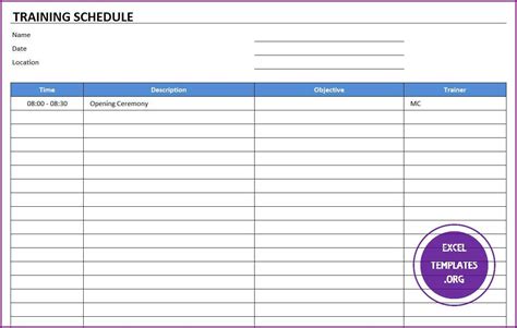 Training Schedule Template » EXCELTEMPLATES.org