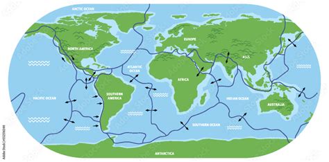 Map of tectonic plates and boundaries Stock Vector | Adobe Stock