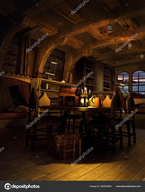 Fantasy Steampunk Pirate Ship Cabin Captain's Quarters Stock Photo by ...