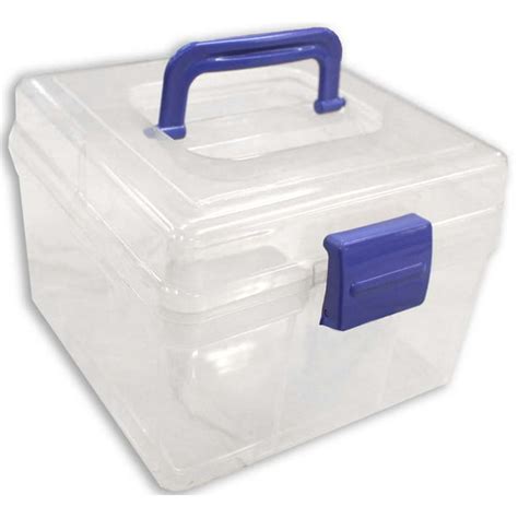 Clear Plastic Storage Box With Blue Plastic Top Handle And Latch -8.25 ...