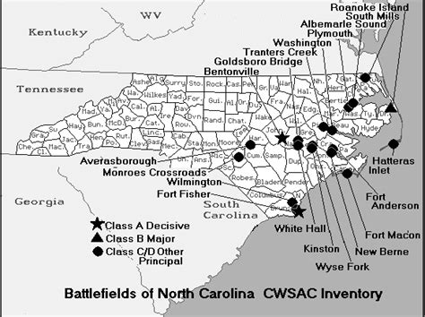 North Carolina Map of American Civil War Battles