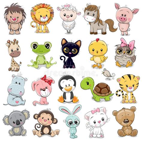 Cute Zoo Animals Vector Illustration, Line Art Hand Drawing Stock ...