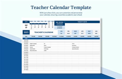 Teacher Calendar Template - Excel, Google Sheets | Template.net