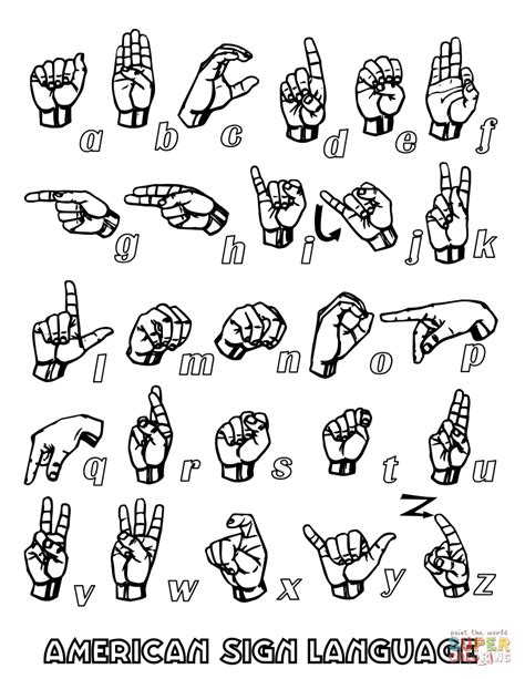 ASL Sign Language Alphabet Set coloring page | Free Printable Coloring ...