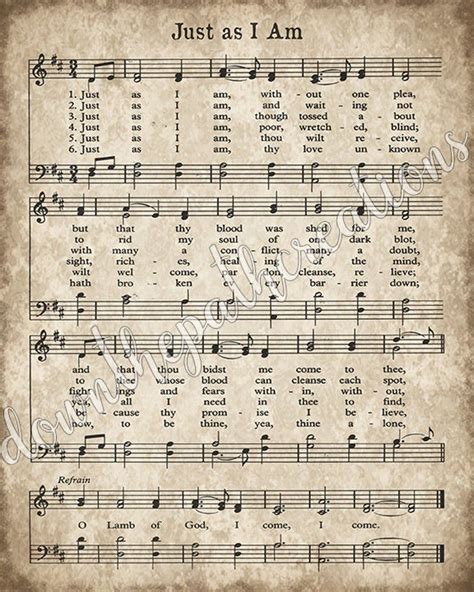 Just as I Am Hymn Print, Printable Vintage Sheet Music, Instant ...