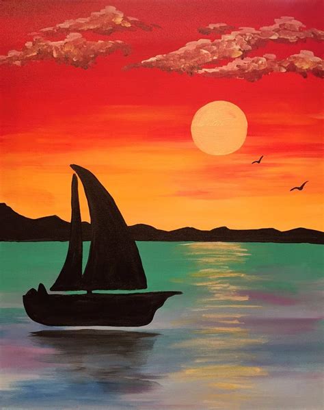 Oil Pastel Painting Sunset Boat Scenery Drawing - Draw-weiner